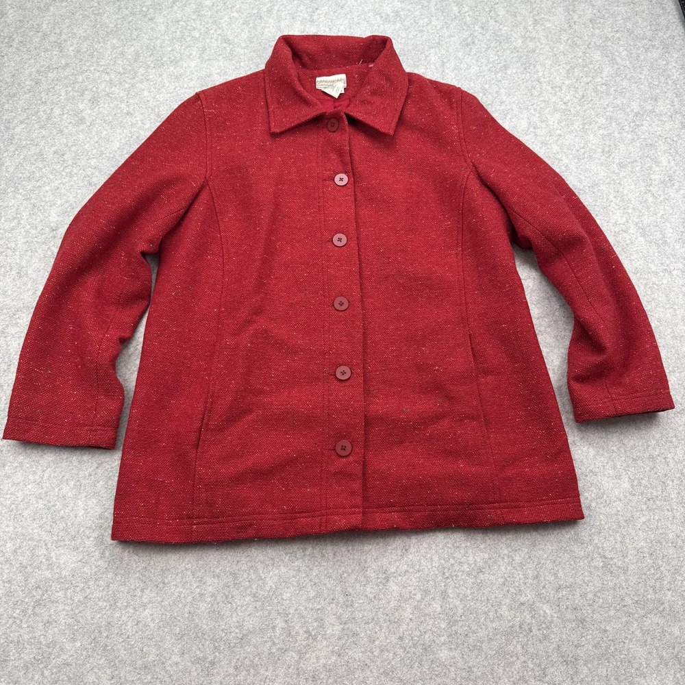Coldwater Creek Jacket Womens Medium Red Wool Tweed Button Front Lined Made USA